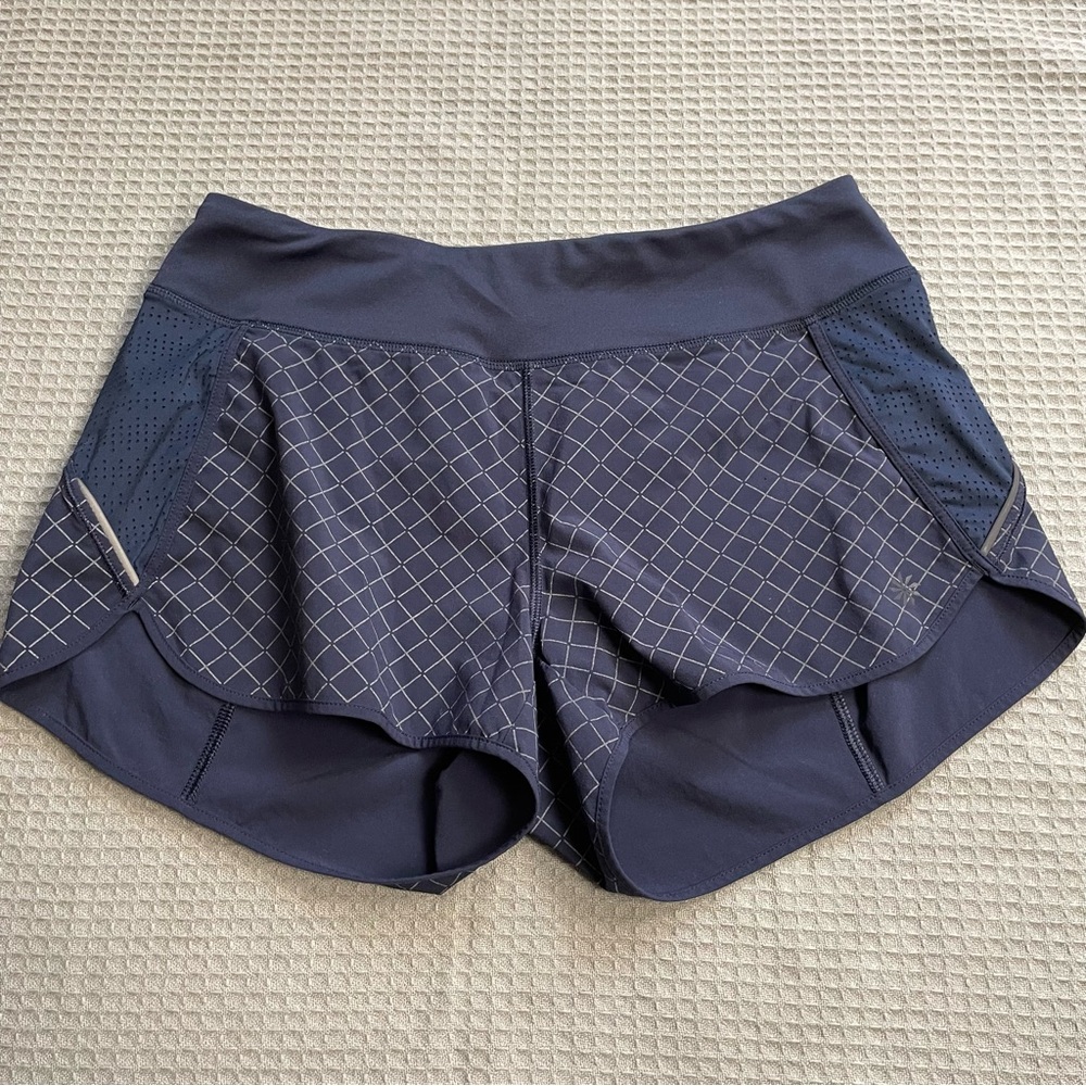 Athleta Diamond Track This Run Shorts Small Womens Navy Mesh With Liner Running‎